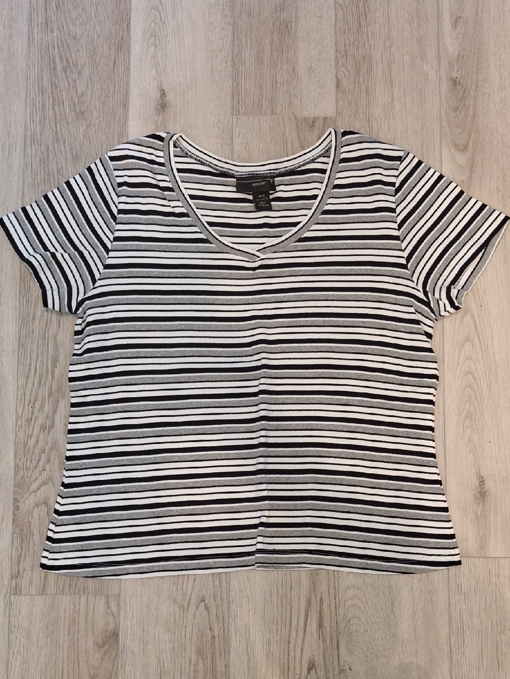 Vintage Venezia Black and White Striped V-Neck Tee